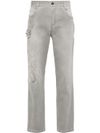 Jeans grigio con ricamo floreale