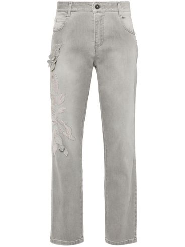 ERMANNO SCERVINO - Gray jeans with floral embroidery