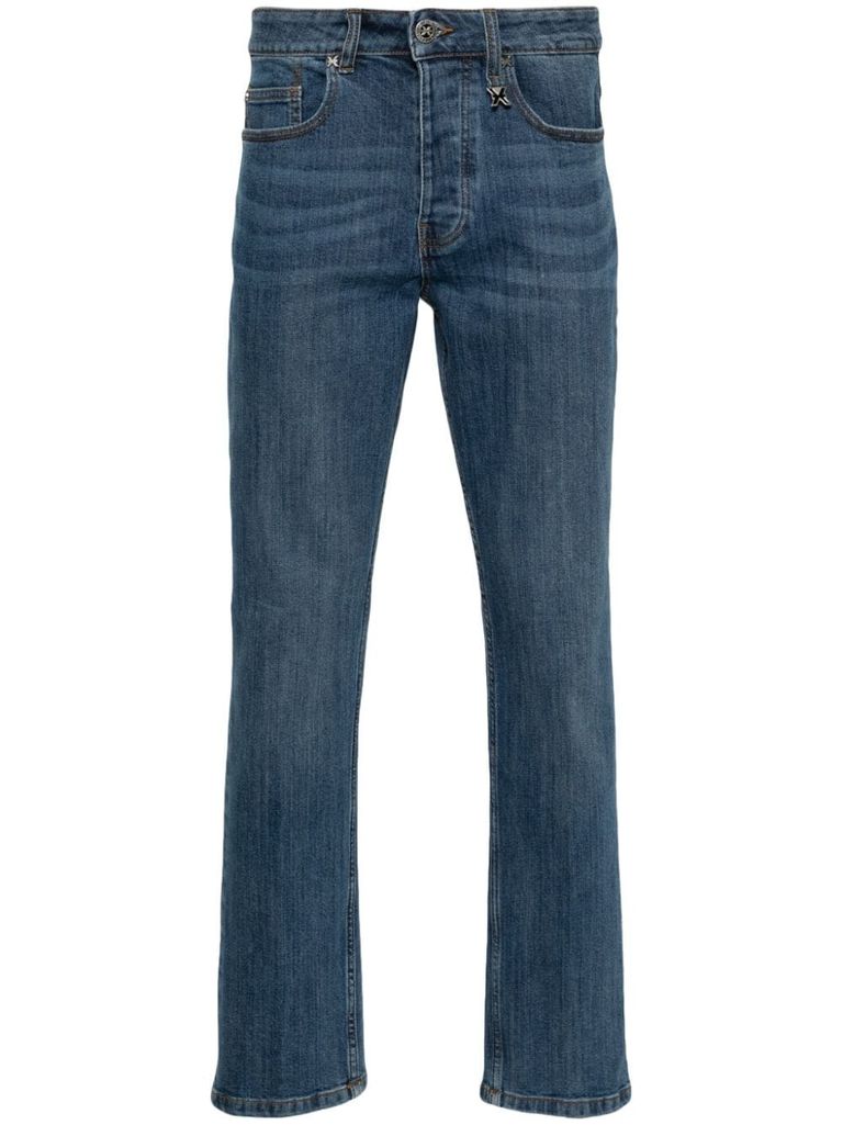 Shop John Richmond Cotton Jeans With Logo Plaque In Blue