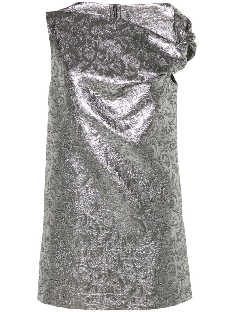 Shop Msgm Brocade Effect Sleeveless Mini Dress In Silver