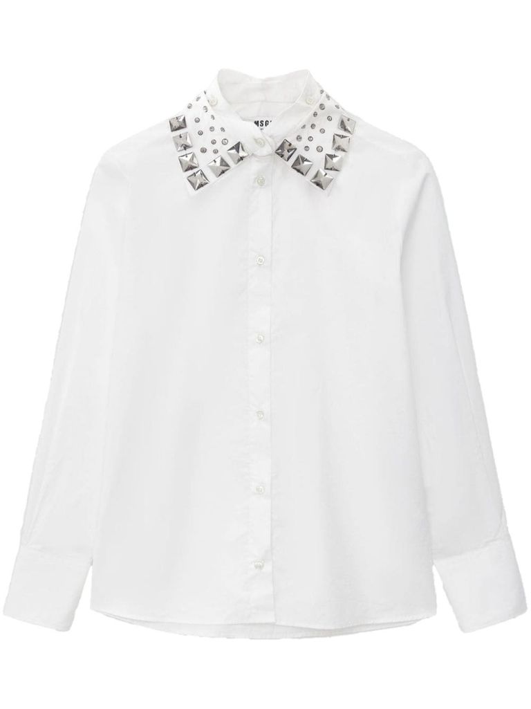 Shop Msgm Stud Embellishment Shirt In White