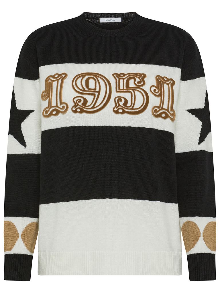 Shop Max Mara Wool '1951' Sweater With Graphic Elements In Black