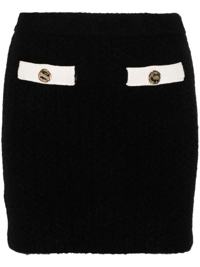 Shop Self-portrait Patch Pockets Knitted Miniskirt In Black