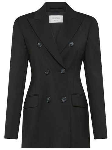 Black double-breasted blazer with pockets