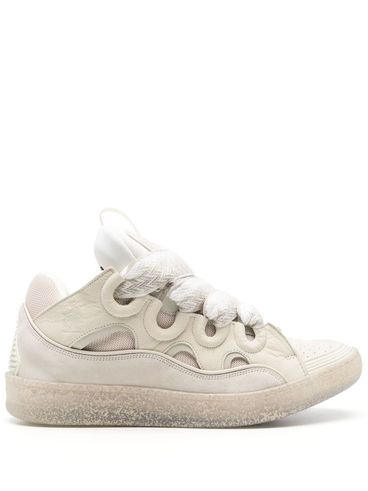 Curb sneakers in calf leather with white and beige laces