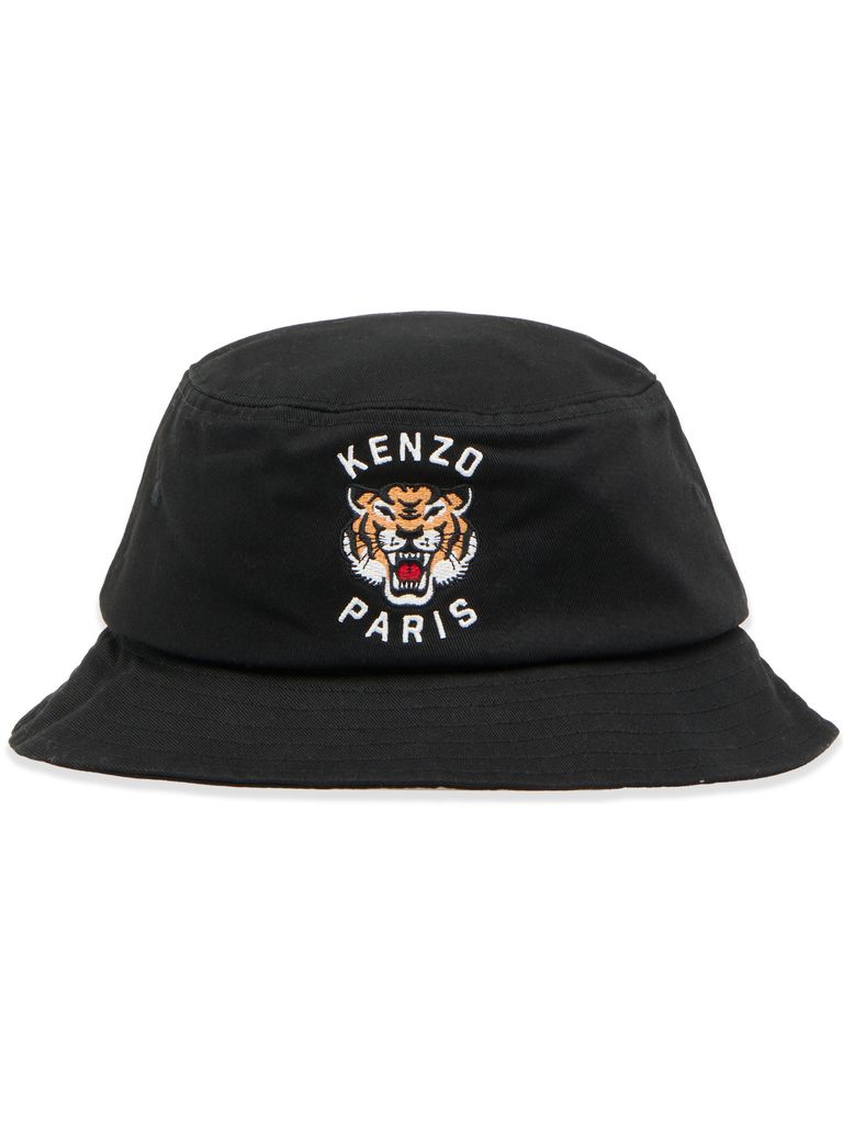 Shop Kenzo Lucky Tiger Bucket Hat In Cotton In Black