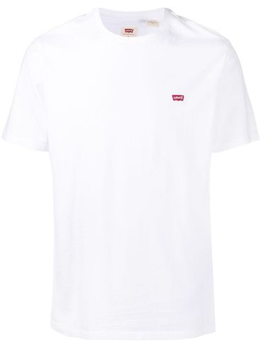 White crewneck cotton T-shirt with logo