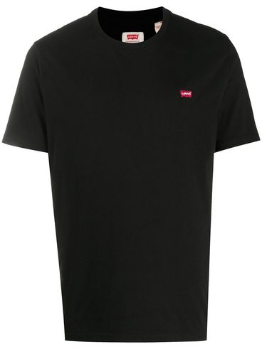 LEVI'S - Black crewneck cotton T-shirt with logo