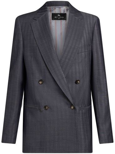 Gray pinstripe double-breasted blazer