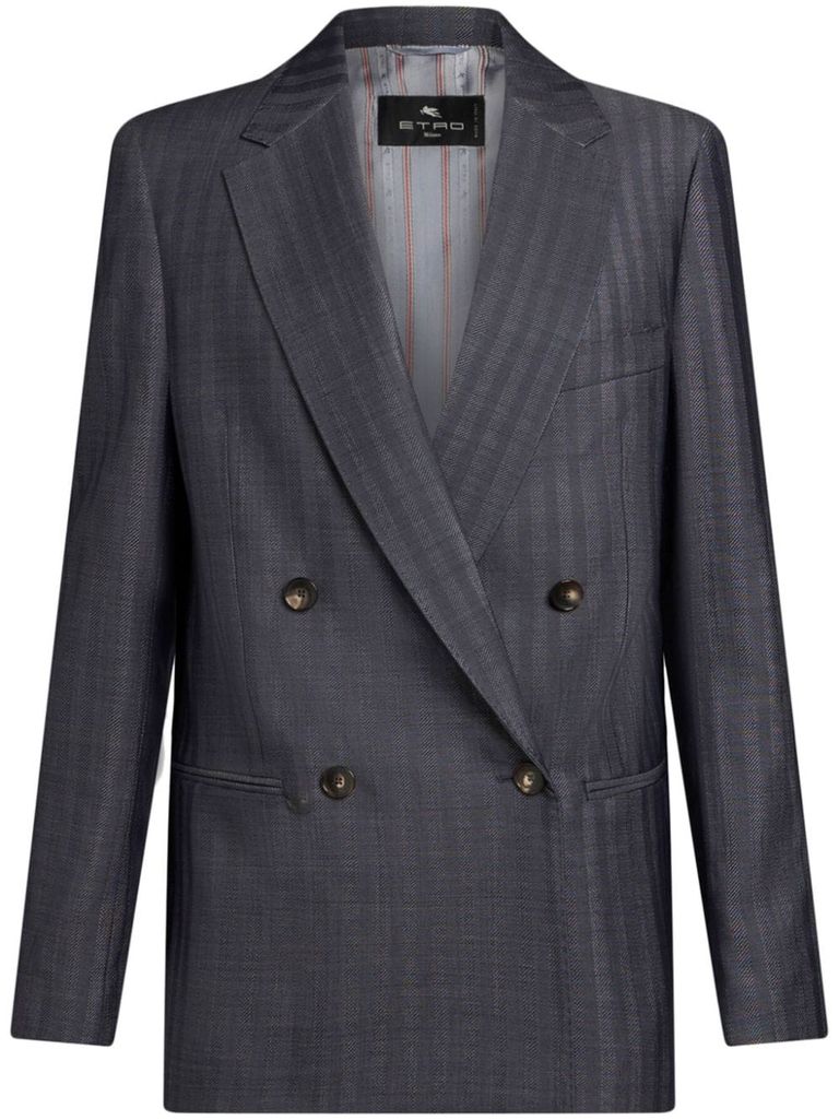 Shop Etro Gray Pinstripe Double-breasted Blazer In Grey