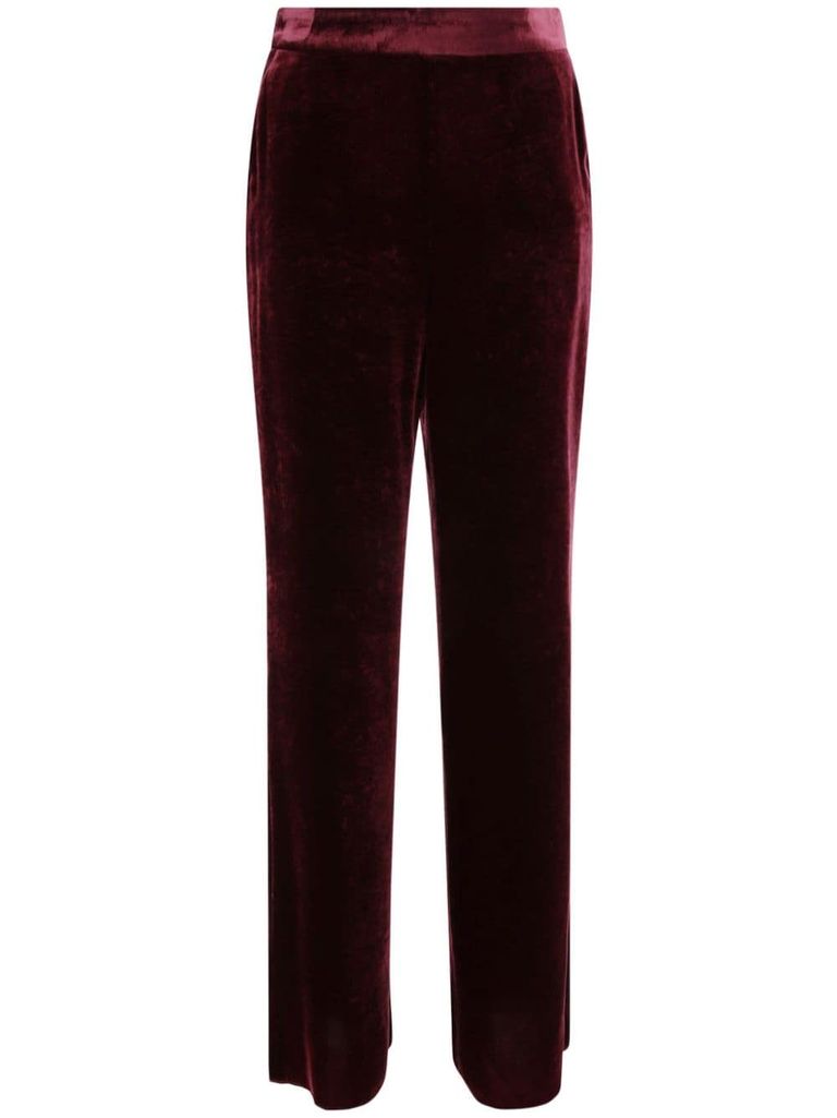 Shop Etro High-waisted Bordeaux Red Velvet Trousers