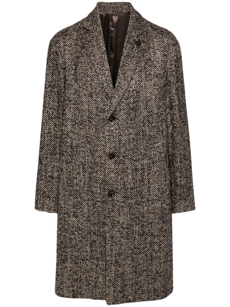 Shop Lardini Single-breasted Long Wool Coat In Brown