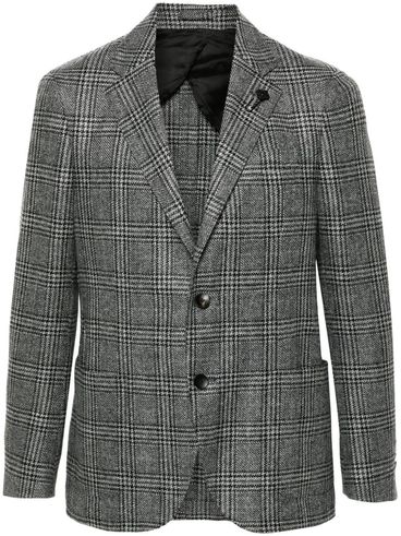 LARDINI - Single-breasted checked blazer in virgin wool