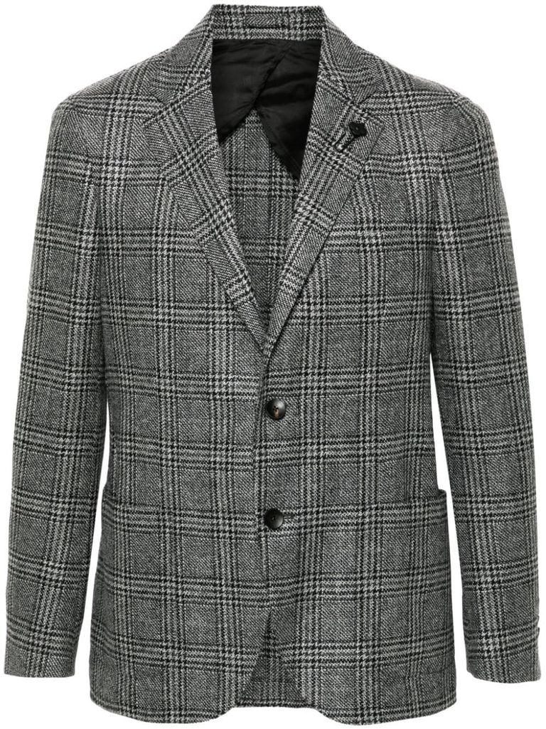 Shop Lardini Single-breasted Checked Blazer In Virgin Wool In Black