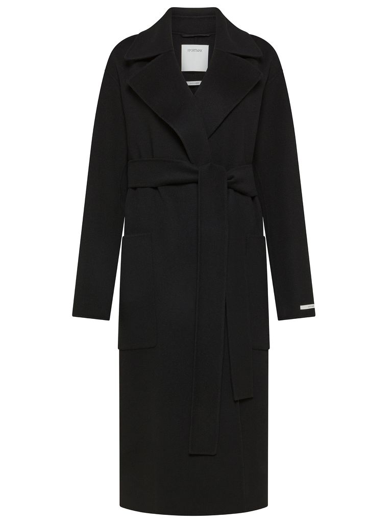 Shop Sportmax Black 'veleno' Coat With Waist Belt