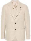 Blazer monopetto in lana vergine con spilla