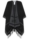 'Hilde' black fringed cape