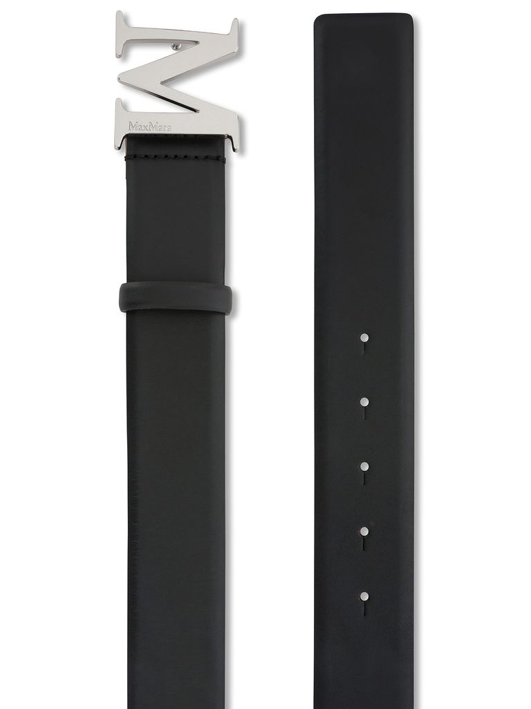 Shop Max Mara 'mclassic40' Black Belt With Lettering Buckle