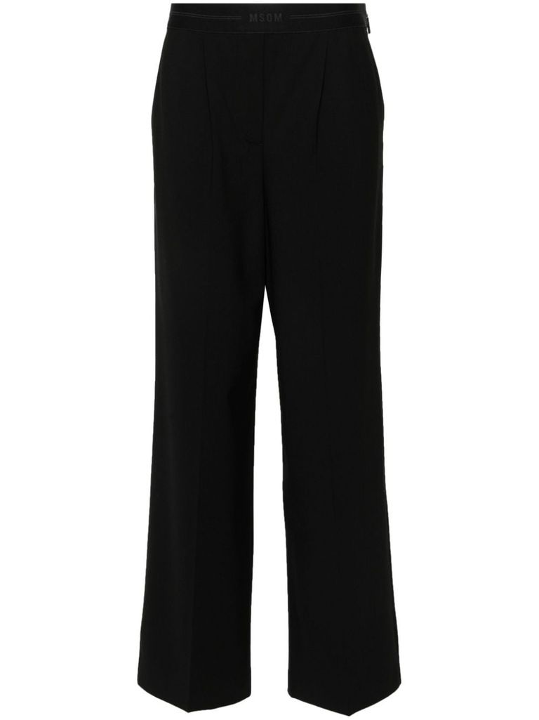 Shop Msgm Elasticated Logo Waistband Trousers In Black