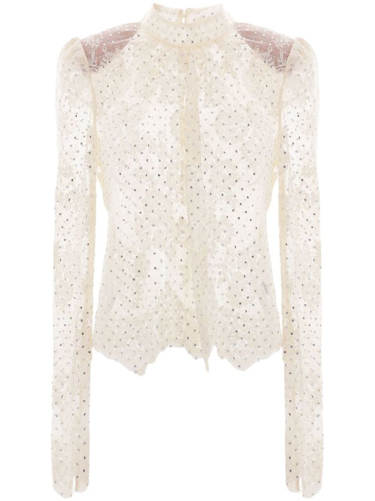 Shop Self-portrait All-over Crystal Embellishment Top In White