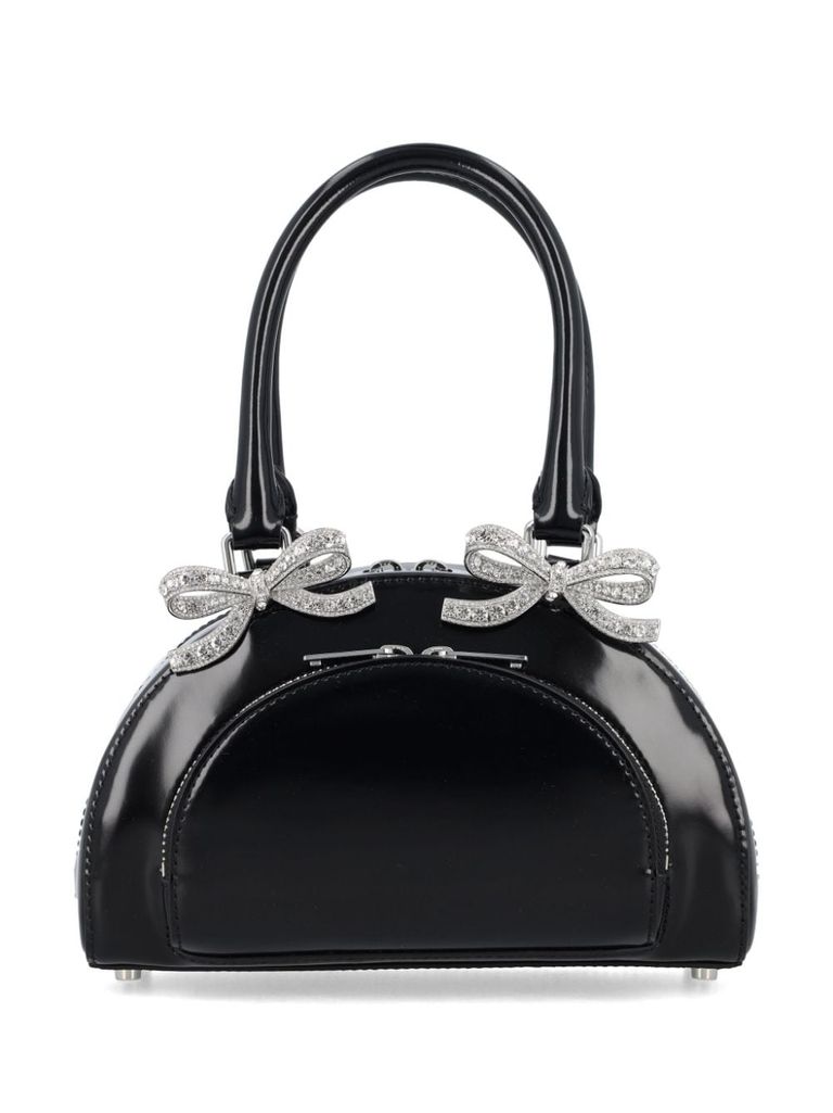 Self-portrait Mini Leather Curved Tote In Black