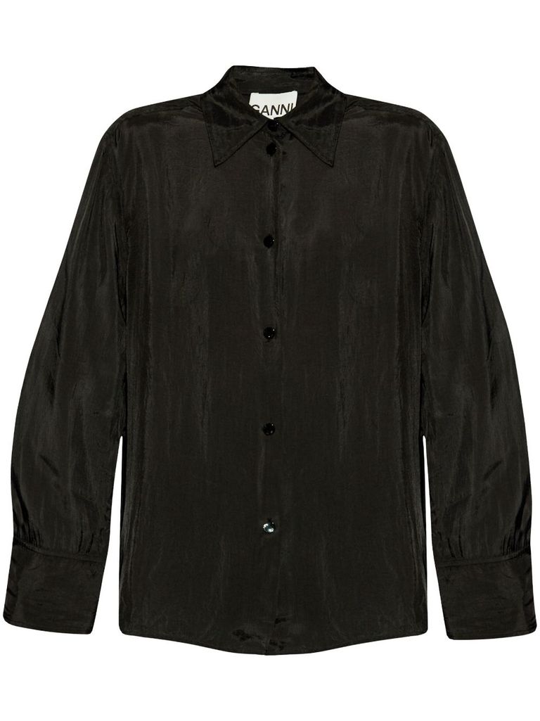 Shop Ganni Crinkled Finish Shirt In Black