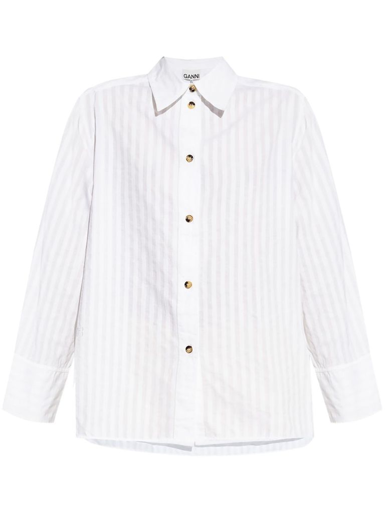 Shop Ganni Pinstriped Oversize Shirt In White