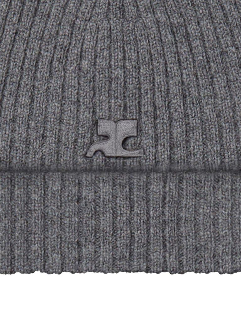 Shop Courrèges Gray Ribbed Wool Beanie In Grey