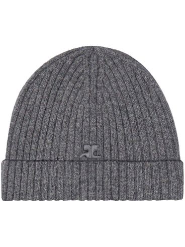 Gray ribbed wool beanie