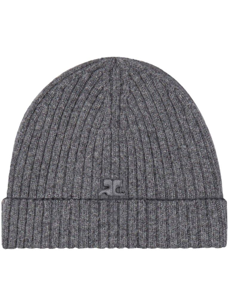 Shop Courrèges Gray Ribbed Wool Beanie In Grey