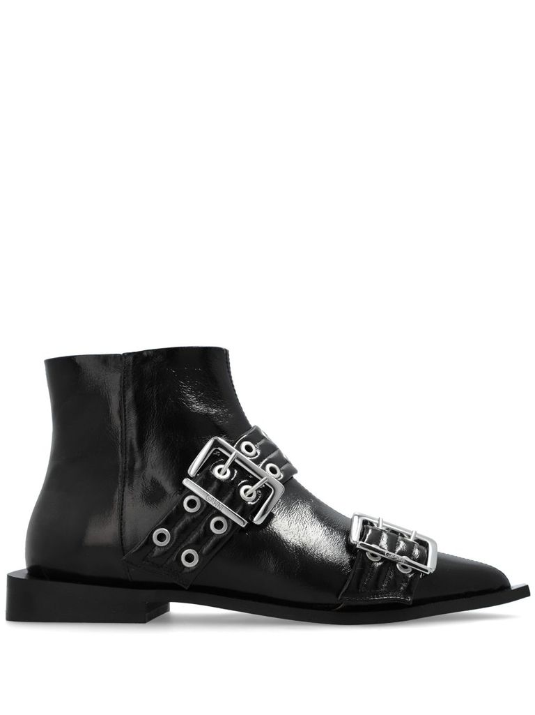 Shop Ganni Buckle-strap Fastenings Boots In Black