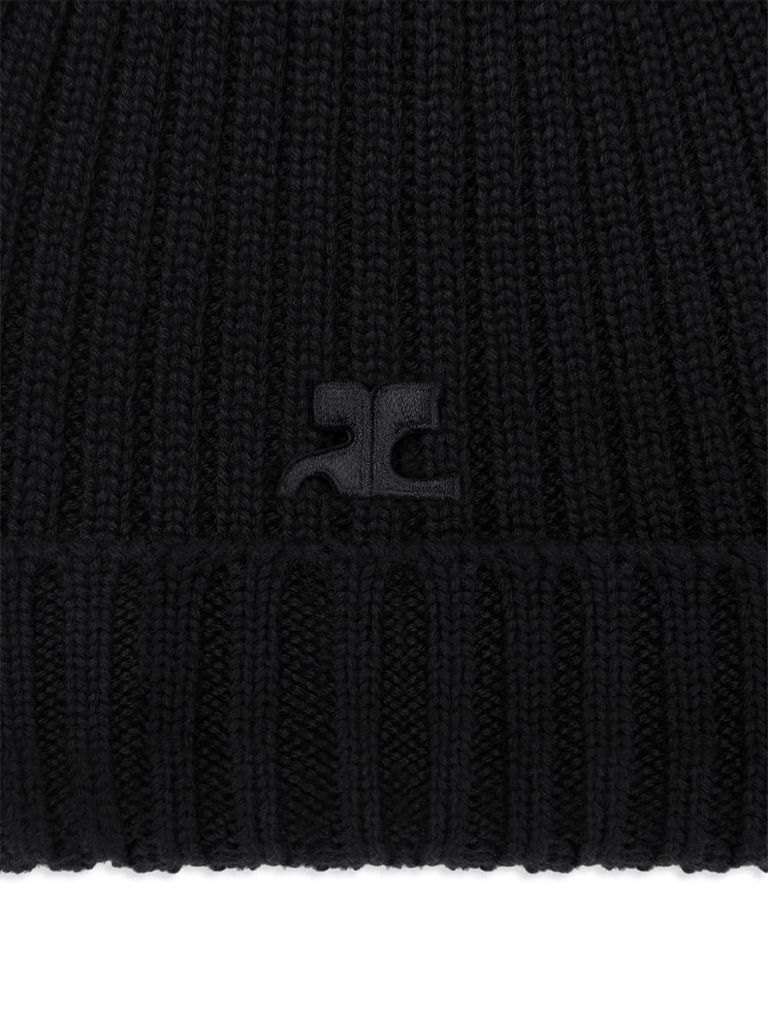 Shop Courrèges Black Ribbed Wool Beanie