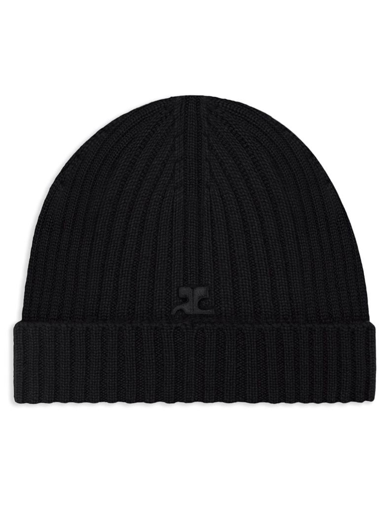 Courrèges Black Ribbed Wool Beanie