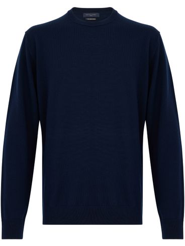 Maglia girocollo in lana merino blu navy