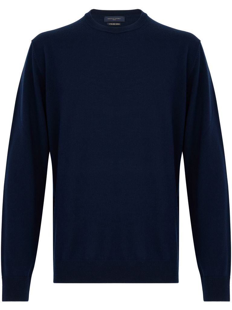 Daniele Fiesoli Blue Navy Merino Wool Crewneck Sweater