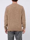 Beige virgin wool sweater with raised collar