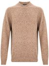 Maglione in lana vergine beige con colletto rialzato