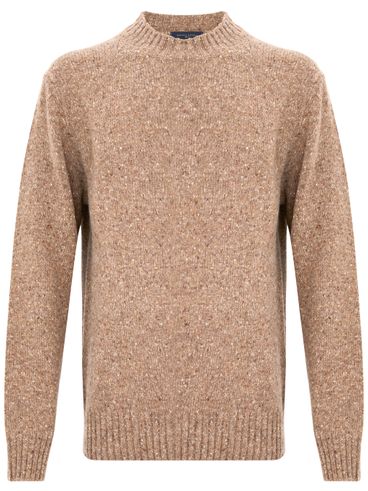 Beige virgin wool sweater with raised collar