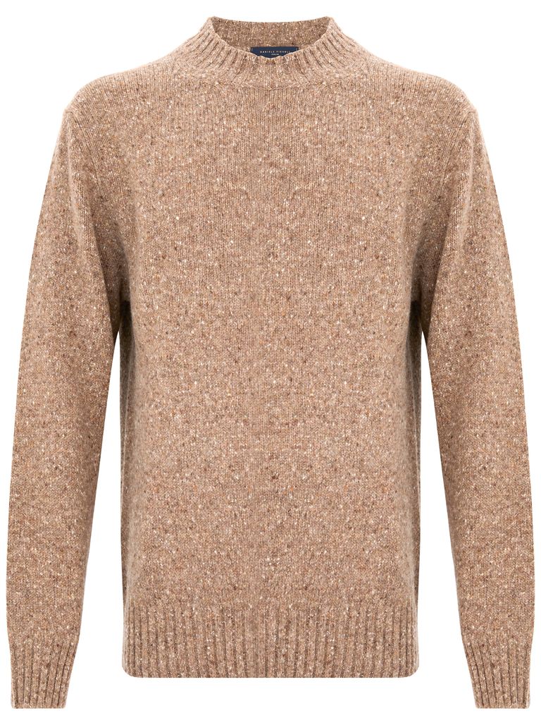 Shop Daniele Fiesoli Beige Virgin Wool Sweater With Raised Collar