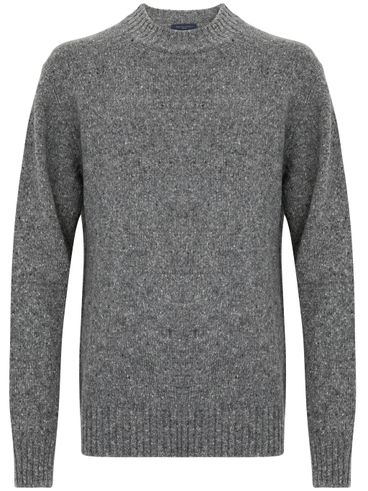 Gray virgin wool sweater with raised collar