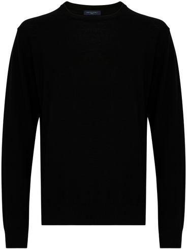 Black merino wool crewneck sweater