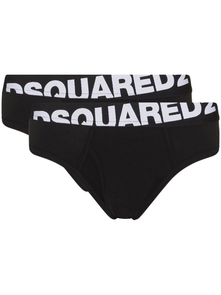 Shop Dsquared2 Stretch Cotton Briefs Two-pack With Logo In Black