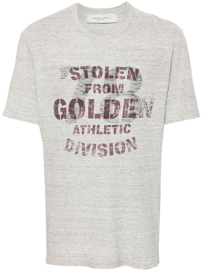 Shop Golden Goose Crewneck T-shirt In Cotton With Front Print In Grey