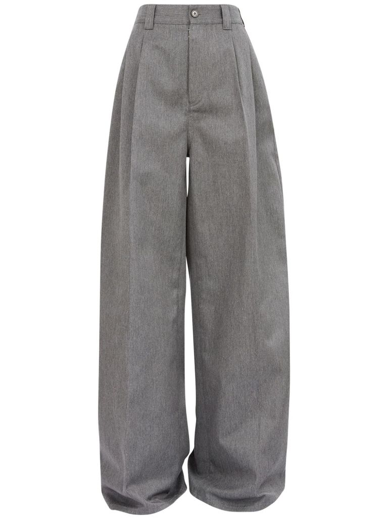 Shop Maison Margiela Wide Leg Pleated Trousers In Grey