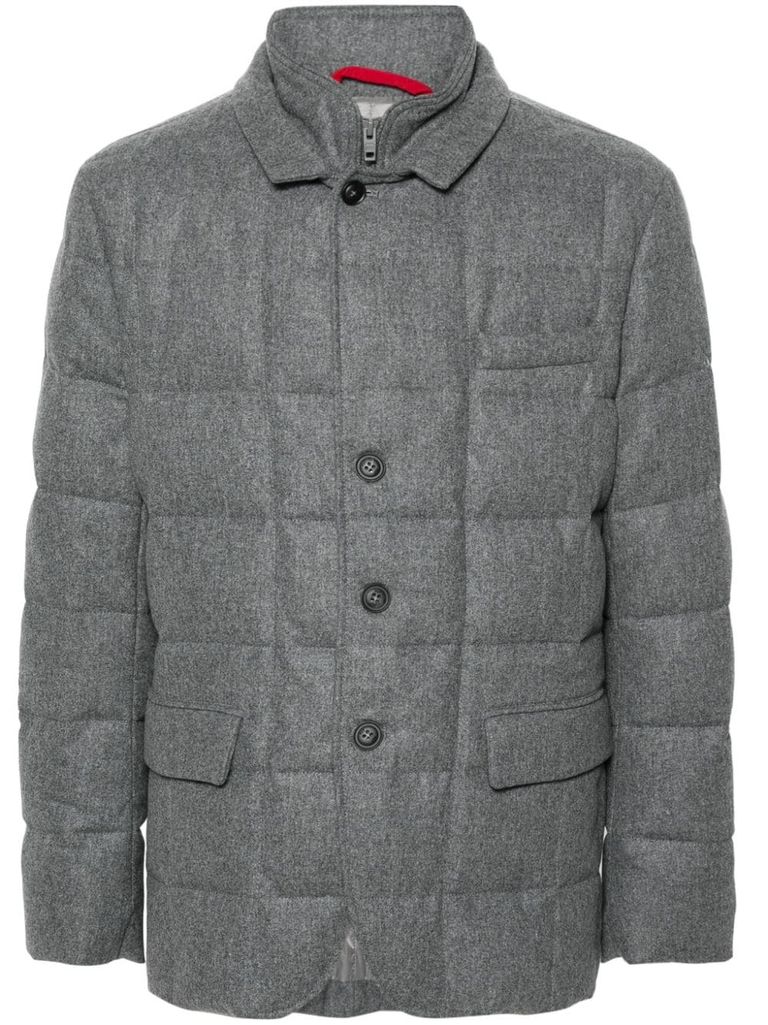 Fay Quilted Jacket In Virgin Wool Padded With Goose Down. In Grey