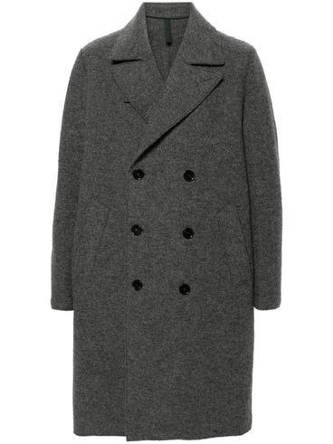 Double-breasted long coat in virgin wool