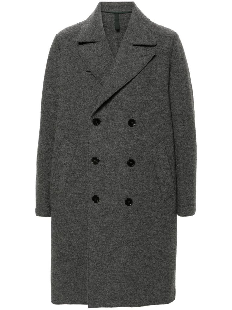 Shop Harris Wharf London Double-breasted Long Coat In Virgin Wool In Grey