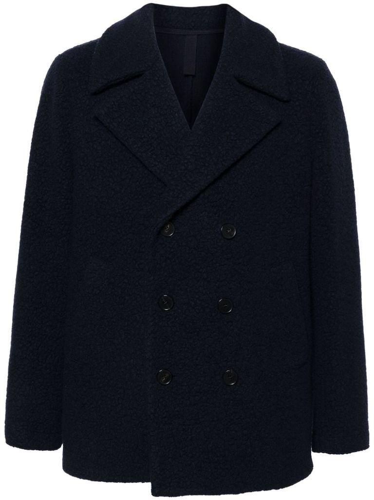 Shop Harris Wharf London Short Double-breasted Wool Blend Coat In Blue