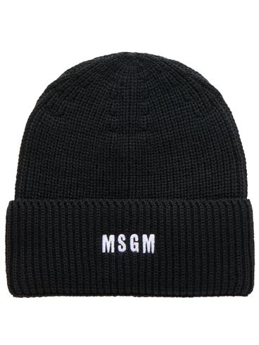 MSGM - Black ribbed wool blend beanie with logo