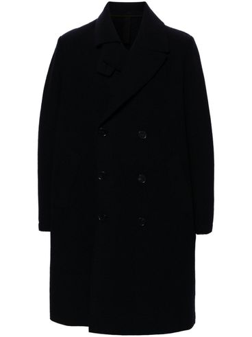 Double-breasted long coat in virgin wool